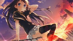 Anime anime girls blue eyes sky sunlight dark hair kantoku