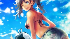 Anime anime girls blue eyes wink bikini top