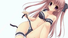 Anime anime girls bra purple eyes redheads underwear panties 