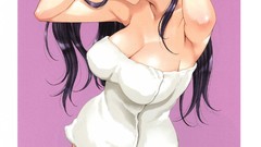 Anime anime girls brown eyes black hair cleavage standing 