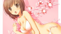 Anime anime girls brown eyes brunettes short hair bra open 