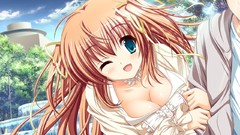 Anime anime girls brunettes wink game cg cleavage