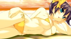 Anime anime girls cleavage bikini swimsuits erect nipples