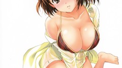 Anime anime girls cleavage bikini swimsuits open shirt azuma