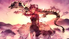 Anime anime girls dragon fantasy art Women creature standing sky