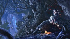 Anime anime girls fantasy art fantasy girl forest night