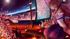Anime anime girls fantasy girl sitting Flowers night sky