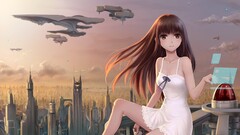 Anime anime girls futuristic science fiction white dress