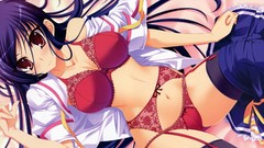 Anime anime girls garter belts red lingerie