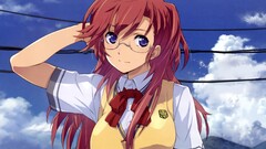 Anime anime girls glasses meganekko redhead purple eyes outdoors