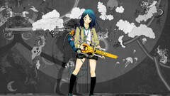 Anime anime girls graffiti blue hair chainsaws blue eyes Women