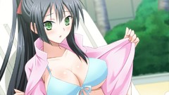 Anime anime girls green eyes black hair boobs