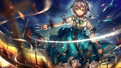 Anime anime girls green eyes braids touhou izayoi sakuya