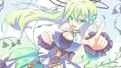 Anime anime girls green eyes green hair ecchi hair ribbons