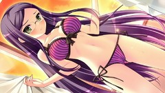 Anime anime girls green eyes purple hair bikini