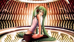 Anime anime girls hatsune miku vocaloid headphones green hair