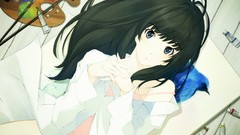 Anime anime girls innocent grey touko soft shading open shirt 