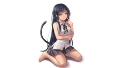 Anime anime girls kneeling miniskirt barefoot tail yellow eyes