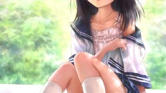 Anime anime girls lingerie seifuku undressing open shirt