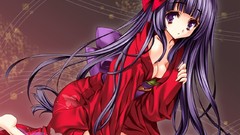 Anime anime girls miko cleavage Japanese clothes