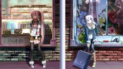 Anime anime girls original characters pink hair ponytail urban
