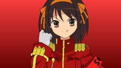 Anime anime girls red background suzumiya haruhi brunette Women