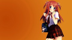 Anime anime girls school uniforms orange background Simple 