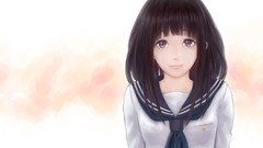 Anime anime girls seifuku black hair purple eyes hyouka 
