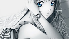Anime anime girls selective coloring blue eyes 2010 (Year) face