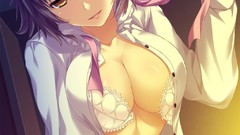 Anime anime girls short hair ecchi cleavage boobs no bra open 