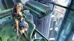 Anime anime girls short hair green hair orange eyes blue 