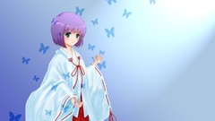 Anime anime girls short hair purple hair miko Simple Background 