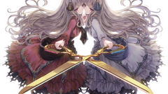 Anime anime girls Simple Background original characters scissors