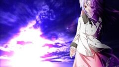 Anime anime girls sky red eyes purple hair clouds heterochromia