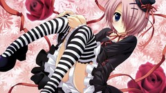 Anime anime girls striped legwear