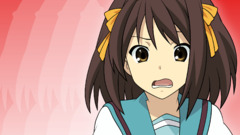Anime anime girls suzumiya haruhi ribbon angry red background