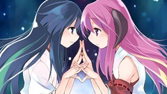 Anime anime girls two women pink hair blue hair long hair