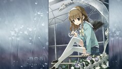 Anime anime girls umbrella rain brunette braids thigh highs