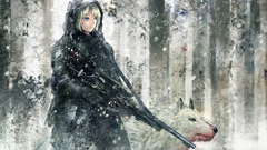 Anime anime girls wolf snow forest snipers blonde Seafh blood