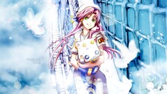 Anime aria anime girls dove green eyes pink hair standing