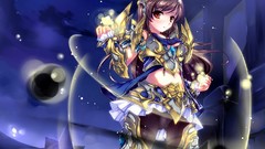 Anime armor red eyes helmets long hair anime girls brunettes 