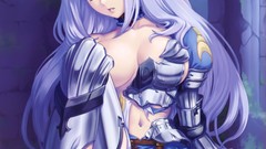 Anime armor white hair long hair boobs torn clothing Queens 