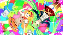 Anime artist blondes multicolor anime girls blue eyes green 