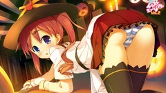 Anime artist Halloween anime girls blue eyes ecchi panties 