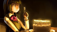 Anime artist red eyes cakes anime girls short hair green hair 