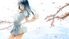 Anime artist skirts blue hair anime girls blue eyes cherry 