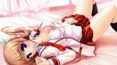 Anime August beds posters long hair school uniforms bra seifuku 