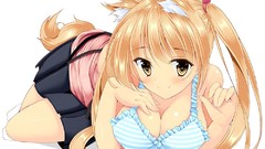 Anime azure skirts animal ears cleavage bikini bikini top