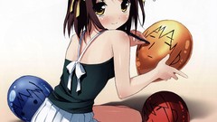 Anime Balloons blush anime girls brunettes suzumiya haruhi the 