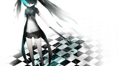 Anime barefoot black rock shooter twintails Simple Background 